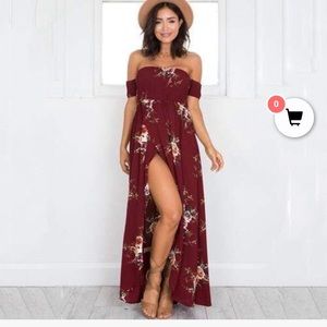 Burgundy, maxi floral dress
